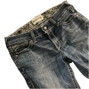 Ariat REAL Denim Women's Jeans Size 31R Marine Blue Western Embroidered Stitch